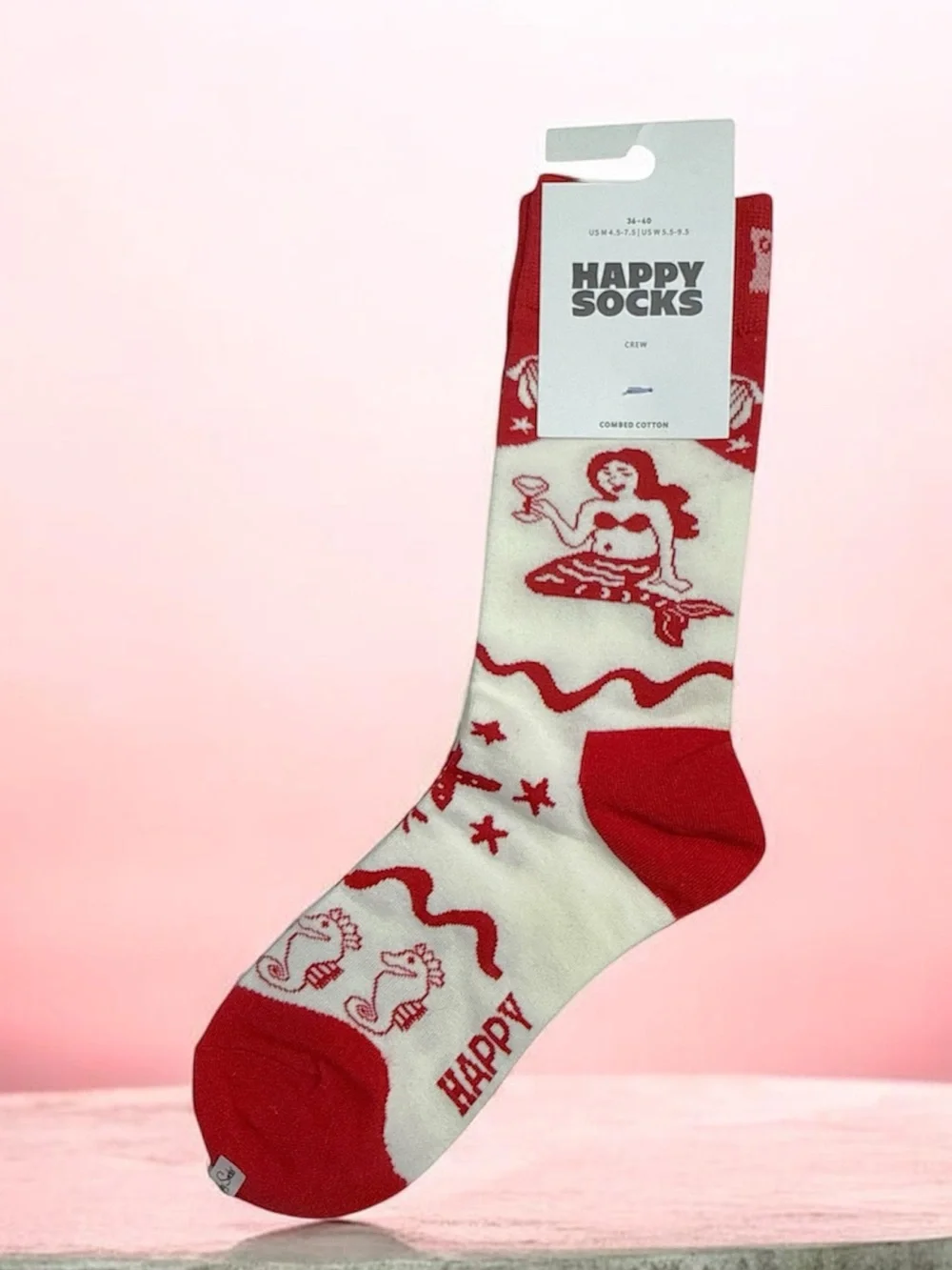 Happy Socks Red & Cream Mermaid Crew Socks
